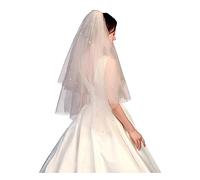 SJTJSPX Voile de Mariée Nuptiale Femme Fille Voile de Mariage 2 Niveaux Chapeau Bibi Mariage Élégant Voile Court en Tulle Coiffure Accessoires de Cheveux de Mariée Décorée Perles Voilette Église