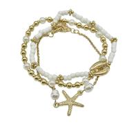 SJUIEO Lot de 3 bracelets de cheville réglables dorés de style bohème - Bijou de pied de plage de style hawaïen avec disque perlé, étoile de mer, pendentif en coquillages - Bracelet de cheville d'été