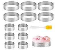 SJUNJIE 12 Cercle a Tarte Perforé Comprend Acier Inoxydable Cercle a Tarte | 6 pcs 8cm 6 pcs 5cm Moule Tartelette en 430 Acier Inoxydable pour les Mini-Gâteaux les Pâtisseries les Mousses Mini-Sandwichs
