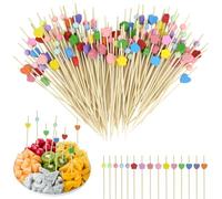 SJUNJIE 300 Pcs Bâtons Cocktail Pique Aperitif 12cm Brochette en Bois avec Décoration de Coeur Fleur et Boule Pique Brochette Bois pour Fingerfood Fruits Desserts Bar Fête D'anniversaire