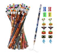 SJUNJIE 64 Pièces Crayon Halloween avec Gomme Crayon D’halloween Modèle de Conception Fantômes Chauve Souris Citrouille pour La Peinture et L'écriture pour Cadeaux D'halloween