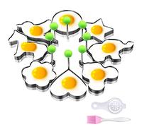 SJUNJIE 8 Pièces Moule Oeuf Au Plat Acier Inoxydable +1 Pcs Filtre à œufs +1 Pcs Brosse en Silicone Moule à Oeuf au plat Moule Pancake avec Poignée Anneaux à œufs pour Omelette Crêpes
