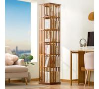 SJXHPLBX Bibliothèque rotative à 5/6 niveaux, rotative à 360°, étagère d'angle avec rangement, étagère de rangement rotative en bambou, pour chambre à coucher, bureau (couleur thé, 6 niveaux)