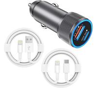 Sjzg-1 Chargeur De Voiture Rapide Usb C Apple 38 W Double Port Adaptateur Allume-Cigare Avec 2 Câbles Pd&qc 3.0 De 0,9 M Pour Ip-Hone 14/13/12 Pro/11