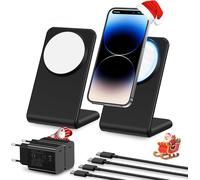 Sjzg-2 Pack Pour Support De Chargeur Compatible Magsafe Avec [20w Usb C Charger Block & Usb C Cable X2], Chargeur Sans Fil À Charge Rapide Compatible Avec Iphone 15 14 13 12 Series, Airpods, Noir