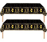 Sjzg-2 Pièces Nappe Noire Et Dorée Decor Fête D'anniversaire Pour 13 Ans, 137x274cm Nappe Plastique Et Rectangulaire Décoration De Table Joyeux Anniversaire Pour Garçon Fille Décoration Anniversaire