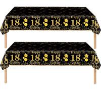 Sjzg-2 Pièces Nappe Noire Et Dorée Decor Fête D'anniversaire Pour 18 Ans, 137x274cm Nappe Plastique Et Rectangulaire Décoration De Table Joyeux Anniversaire Pour Garçon Fille Décoration Anniversaire