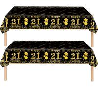 Sjzg-2 Pièces Nappe Noire Et Dorée Decor Fête D'anniversaire Pour 21 Ans, 137x274cm Nappe Plastique Et Rectangulaire Décoration De Table Joyeux Anniversaire Pour Homme Femme Décoration Anniversaire