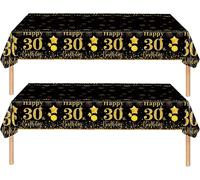 Sjzg-2 Pièces Nappe Noire Et Dorée Décor Fête D'anniversaire Pour 30 Ans, 137x274cm Nappe Plastique Et Rectangulaire Décoration De Table Joyeux Anniversaire Pour Homme Femme Décoration Anniversaire