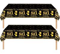 Sjzg-2 Pièces Nappe Noire Et Dorée Decor Fête D'anniversaire Pour 80 Ans, 137x274cm Nappe Plastique Et Rectangulaire Décoration De Table Joyeux Anniversaire Pour Homme Femme Décoration Anniversaire