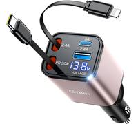 SJZG-4 En 1 Rétractable Chargeur Allume Cigare Voiture Usb C 69W, Pd 3.0 Charge Rapide Chargeur Voiture Avec Usb-C/Usb-A, Prise Ajustable, Voyage Car Accesoire Pour Iphone/Galaxy/Android,Rose