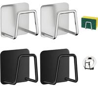 SJZG-4 Pcs Range Porte Eponge Evier Cuisine En Acier Inoxydable, Support Eponge Evier Cuisine, Range Eponge Evier Auto Adhesif, Rangement De La Cuisine Et La Salle De Bain, Argenté Et Noir