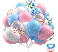 SJZG-60Pcs Ballons Anniversaire Rose Et Bleu,12 Pouces Dorés Latex Hélium Ballon Avec Ballons Confettis Et 2 Rubans,Decoration Anniversaire Noir, Pour Kit Arche Ballon Mariage Baby Shower Fête Décora