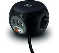Sjzg-Ac2400 Cube Multiprise Avec Usb, Powercube 3 Prises Usb (2,4 A) Avec Interrupteur, Prise 3 Prises, Avec Tampon Adhésif Pour Cuisine, Bureau, Salon, Longueur Du Câble 1,5 M, Couleur Noir