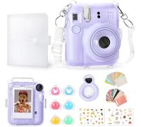 SJZG-Accessoires Pour Fujifilm Instax Mini 12, Ensemble Cadeau Comprenant Un Étui Transparent Instax Mini 12 Avec Sangle, Un Mini Album Photo, Un Miroir À Selfie, Des Autocollants De Bricolage, Un