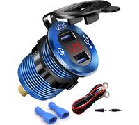 Sjzg-Adaptateur De Chargeur De Téléphone Usb Double En Aluminium Quick Charge 3.0 Marine, Prise De Courant Usb Étanche Pour Voiture Avec Voltmètre, Fusible 10a Pour Moto 12/24v Bateau, Atv, Utv