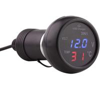 Sjzg-Adaptateur De Voltmètre Pour Chargeur De Voiture Usb 3 En 1 Voiture Camion 3in1 Double Led Affichage Numérique Voltmètre Thermomètre Allume-Cigare Usb Chargeur De Voiture(Bleu + Rouge)