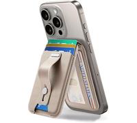Sjzg-Aura Porte Carte Avec Magsafe, 5 Cartes, Support Réglable, Boucle À Prise Sécurisée, Blocage Rfid, Pour Iphone 17/16/15/14/13/12 Et Google Pixel 10/Pro/Pro Xl, Pas Pour Iphone Mini, Titane Sable