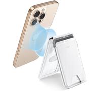 Sjzg-Aura Porte Carte Avec Magsafe, Blocage Rfid, Avec Support Réglable, Pour Iphone Série 17/16/15/14/13/12 Et Google Pixel 10/Pro/Pro Xl, Non 13/12 Mini, 5 Porte Carte, Cuir Végan, Blanc Brillant