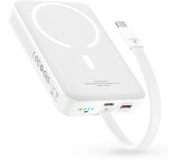 Sjzg-Batterie Externe Magsafe Pd 30w, 10000mah Magnétique Power Bank Avec Câble Usb-C Intégré (Charge/Décharge) Pour Iphone 15/14/13/12 Series, Magsafe Batterie, Chargeur Portable Puissante, Blanc