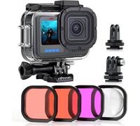 SJZG-Boîtier Étanche Pour Gopro Hero 12/11/10/9 Noir Avec 4 Filtres De Plongée \U2013 Boîtier Sous-Marin De 60 M Pour Gopro Hero 9 10 11 12 Noir Avec Rouge, Rouge Clair, Magenta, 5 Filtres Macro