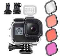 SJZG-Boîtier Étanche Pour Gopro Hero 8 Noir Avec 4 Filtres De Plongée, Boîtier De Plongée Sous-Marine De 60 M Avec Filtre Rouge, Tuba, Magenta, Gros Plan Pour Caméra Gopro Hero 8 Noir