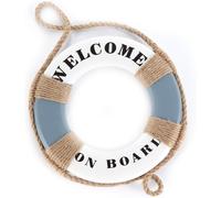 SJZG-Bouée De Sauvetage « Welcome On Board » Pour Décoration - Décoration Maritime À Suspendre - Décoration Murale - Blanc/Bleu/Beige
