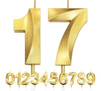 Sjzg-- Bougie D'anniversaire À Paillettes Dorées 3d, Numérotée 17, Pour Fête, 2 Unités, Cire Végétale, Non Toxique, Sans Contenant