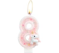 Sjzg-Bougie D'anniversaire Licorne Rose En Forme De Chiffre 8 - Décoration De Gâteau D'anniversaire Scintillante Pour Filles, Fête Des Enfants, Activités Scolaires, Réunions De Famille