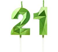 Sjzg-Bougies D'anniversaire Pour 21e Anniversaire - Bougies En Forme De Chiffre Vert - Décoration De Gâteau D'anniversaire - Pour Fêtes D'anniversaire, Mariages, Anniversaires De Mariage D'entreprise