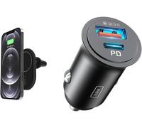 SJZG-Chargeur De Voiture Magnétique Sans Fil Boostcharge, Compatible Magsafe, Pour L'iPhone 14/14 Plus, 13, 12 & Iniu Allume Cigare Usb, USB C Pd 30W Charge