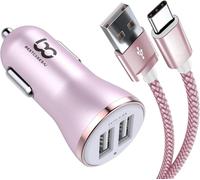 Sjzg-Chargeur De Voiture Rapide Pour Samsung Galaxy A52 5g,A52 Chargeur De Voiture 2 Ports Usb Adaptateur De Voiture Charge Rapide 4.8 A Avec Câble Usb De Type C 1 M Fil De Plomb Haute Vitesse Rose