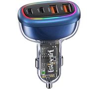 Sjzg-Chargeur Rapide Pour Voiture Us-Cc169 C34 Avec Lumière Colorée 4ports 2x Usb-C 2x Usb-A Chargement Rapide Pd30w+Qc3.0 Aacc 120w Chargement Simultané De 4 Appareils (Bleu Vif)
