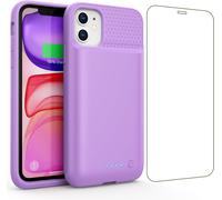 Sjzg-Coque Batterie Pour Iphone 11/Xr¿Mince Mais Puissant 7500mah¿Coque Rechargeable Batterie Externe Avec Écran De Protection En Verre Trempé Chargeur Portable Pour Iphone 11/Xr(6,1 Pouces) - Violet