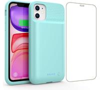 Sjzg-Coque Batterie Pour Iphone 11/Xr¿Mince Mais Puissant 7500mah¿ Coque Rechargeable Batterie Externe Avec Écran De Protection En Verre Trempé Chargeur Portable Pour Iphone 11/Xr(6,1 Pouces) - Vert