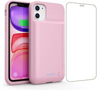 Sjzg-Coque Batterie Pour Iphone 11/Xr¿Mince Mais Puissant 7500mah¿ Coque Rechargeable Batterie Externe Avec Écran De Protection En Verre Trempé Chargeur Portable Pour Iphone 11/Xr(6,1 Pouces) - Rose