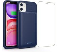 Sjzg-Coque Batterie Pour Iphone 11/Xr¿Mince Mais Puissant 7500mah¿ Coque Rechargeable Batterie Externe Avec Écran De Protection En Verre Trempé Chargeur Portable Pour Iphone 11/Xr(6,1 Pouces) - Bleu