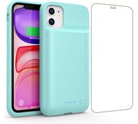 Sjzg-Coque Batterie Pour Iphone 11/Xr¿Mince Mais Puissant 7500mah¿ Coque Rechargeable Batterie Externe Avec Écran De Protection En Verre Trempé Chargeur Portable Pour Iphone 11/Xr(6,1 Pouces) - Vert