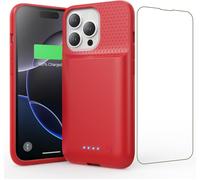 Sjzg-Coque Batterie Pour Iphone 16 Pro, 7500mah Batterie Externe Rechargeable, Charge Rapide Chargeur Portable Boitier D`Extension Avec Verre Trempé Batterie L'étui Pour Iphone 16 Pro(6,3"") (Rouge)