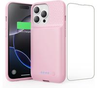Sjzg-Coque Batterie Pour Iphone 16 Pro, 7500mah Batterie Externe Rechargeable, Charge Rapide Chargeur Portable Boitier D`Extension Avec Verre Trempé Batterie L'étui Pour Iphone 16 Pro(6,3"") (Rose)