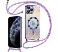 Sjzg-Coque Glitter Magnétique Pour Iphone 11 Pro Max Avec Cordon [Compatible Avec Magsafe], Motif Coeur Transparente Etui Pour Filles Femmes, Antichoc Silicone Housse Pour Iphone 11 Pro Max Violet
