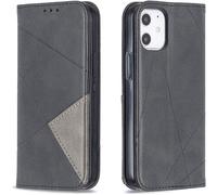 Sjzg-Coque Pour Iphone 12 Mini (5,4 Pouces), Housse Portefeuille En Cuir Etui De Protection Avec Slim Tpu Silicone Bumper Magnétique Flip Case, Porte Cartes Avec Fonction Support Cover (Noir)