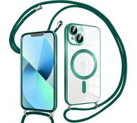 Sjzg-Coque Pour Iphone 13 Avec Cordon, Compatible Avec Magsafe, Transparent Silicone Ultra Mince Housse Avec Réglable Collier, Aesthetic Antichoc Protection Magnétique Housse, Vert