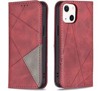 Sjzg-Coque Pour Iphone 13 Mini (5,4 Pouces), Housse Portefeuille En Cuir Etui De Protection Avec Slim Tpu Silicone Bumper Magnétique Flip Case, Porte Cartes Avec Fonction Support Cover (Rouge)