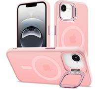 Sjzg-Coque Pour Iphone 16e Magnétique Compatible Avec Magsafe, Béquille De Caméra En Métal Invisible, Protection Militaire Antichoc Etui Résistant Aux Rayures Translucide Mat Arrière Case, Rose