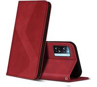 Sjzg-Coque Pour Oppo A57s / Oppo A57 4g, Premium Étui Housse En Cuir De Protection Avec [Emplacements Cartes] [Magnetique], Clapet Folio Portefeuille Pour Oppo A57s / A57 4g (Rouge)