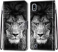 Sjzg-Coque Pour Samsung Galaxy A10, Etui En Cuir Pu Portefeuille Housse Coque Avec 360 Degrés Silicone Antichoc Protection Cover Cuir Pochette Magnétique Und Flip Béquille (Lion)