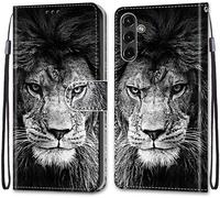 Sjzg-Coque Pour Samsung Galaxy A14 5g, Etui En Cuir Pu Portefeuille Housse Coque Avec 360 Degrés Silicone Antichoc Protection Cover Cuir Pochette Magnétique Und Flip Béquille (Lion)