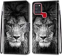 Sjzg-Coque Pour Samsung Galaxy A21s, Etui En Cuir Pu Portefeuille Housse Coque Avec 360 Degrés Silicone Antichoc Protection Cover Cuir Pochette Magnétique Und Flip Béquille (Lion)
