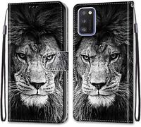 Sjzg-Coque Pour Samsung Galaxy A41, Etui En Cuir Pu Portefeuille Housse Coque Avec 360 Degrés Silicone Antichoc Protection Cover Cuir Pochette Magnétique Und Flip Béquille (Lion)